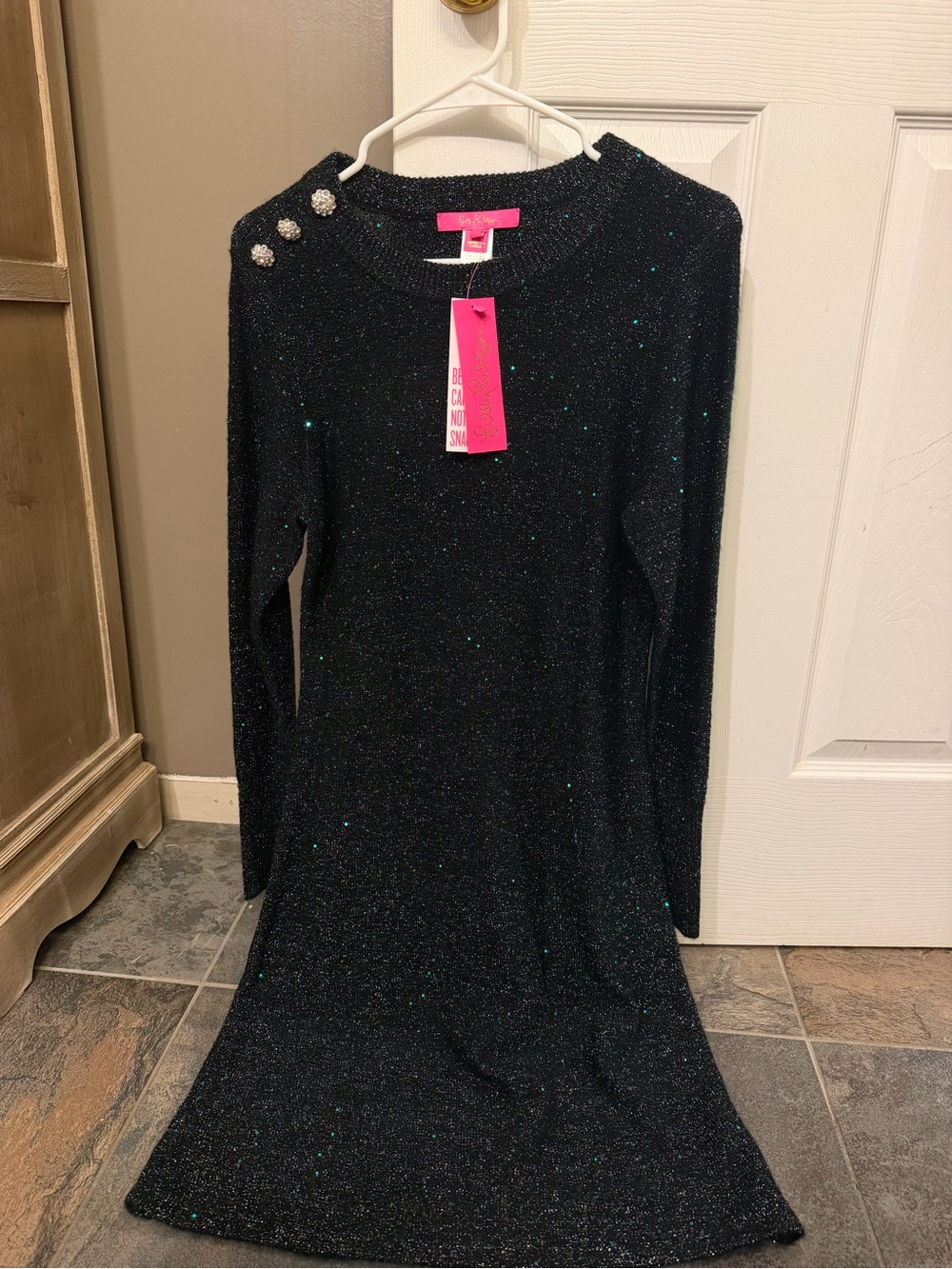 Lilly Pulitzer Black Sparkle Knit Dress with Shoulder Buttons